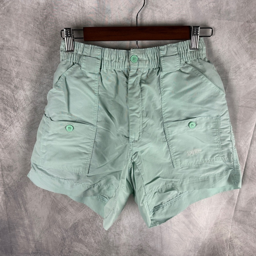 AFTCO M01 Original Fishing Shorts Mens 30 Mint Green Nylon 7-Pocket Cargo 5in